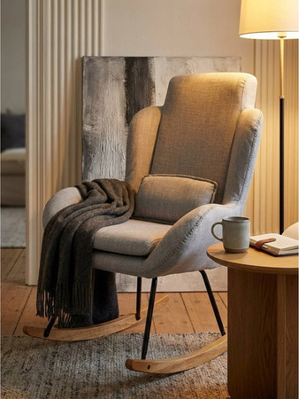 Schaukelstuhl CAPRI von KADIMA DESIGN mit Wippfunktion und Hochlehne aus Holz und Stoff, Grau, B: 75 cm, T: 88,5 cm, H: 110 cm