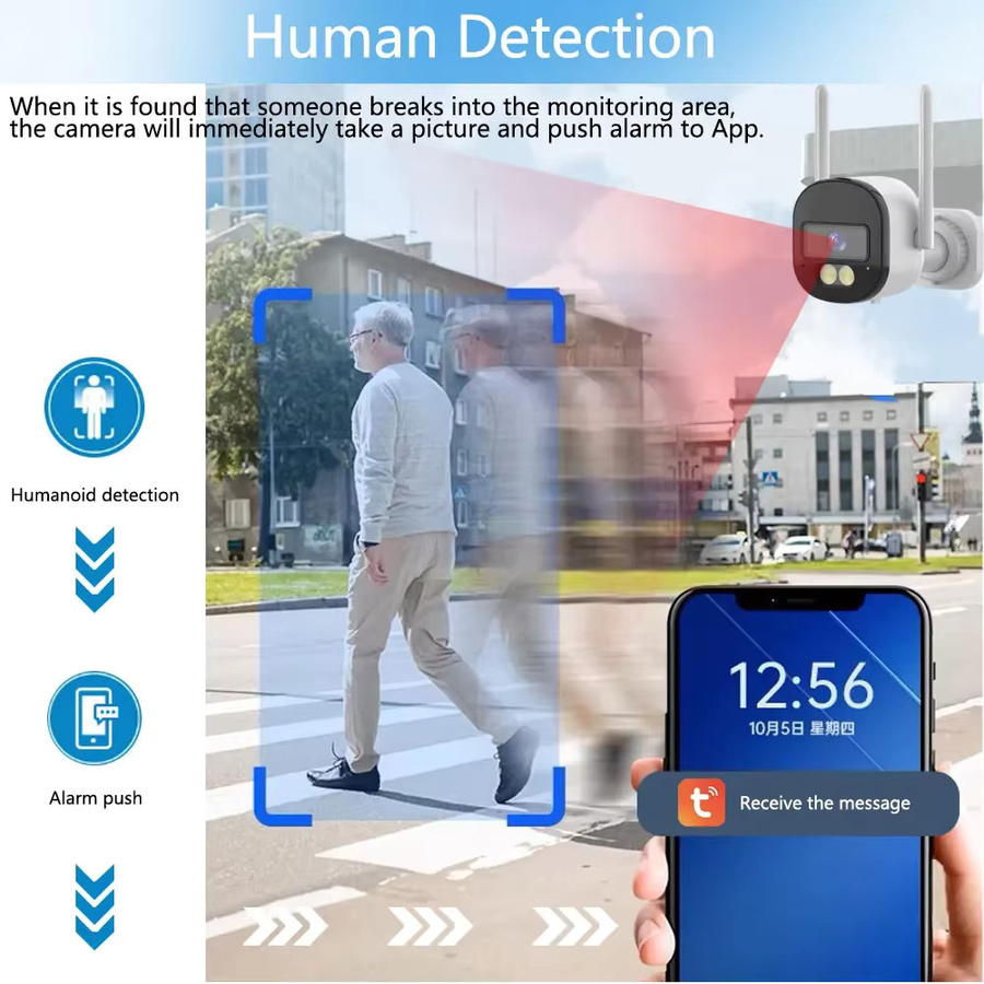 Tuya Smart Leben 5MP Wifi Außenkamera mit Nachtsicht, Zwei-Wege-Audio und Wasserdichtigkeit in Weiß - Bild 5