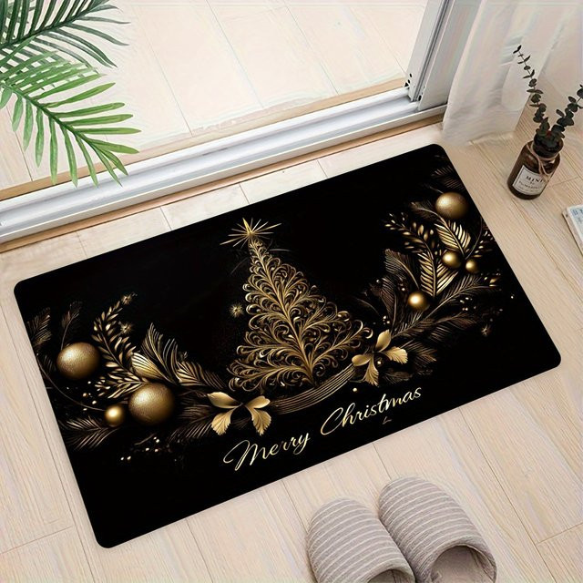 VIKAMA Weihnachtsteppich mit schwarzem Weihnachtsbaum als Fußmatte für Wohnzimmer und Badezimmer, Schwarz, 40 x 40 cm - Bild 1