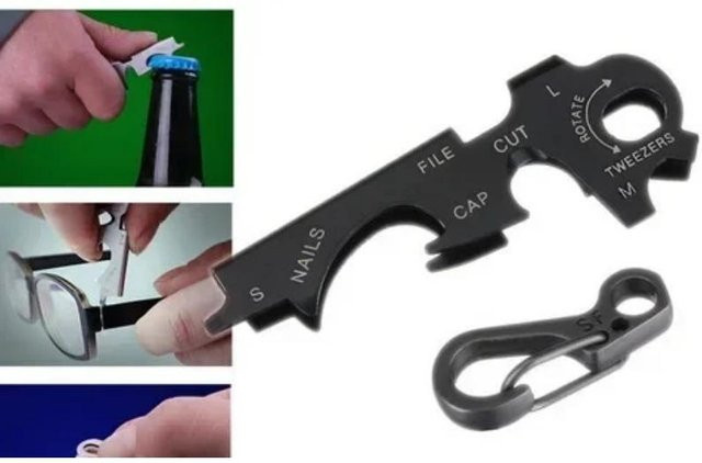 NATAWA Schlüsselanhänger Edelstahl, Multifunktions Anhänger, schwarz, Unisex - Bild 1
