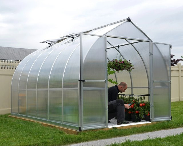 Palram - Canopia Bella Gewächshaus in Silber mit Polycarbonat-Stegplatten und Doppelflügeltür, B: 360 cm, T: 240 cm, H: 200 cm - Bild 1