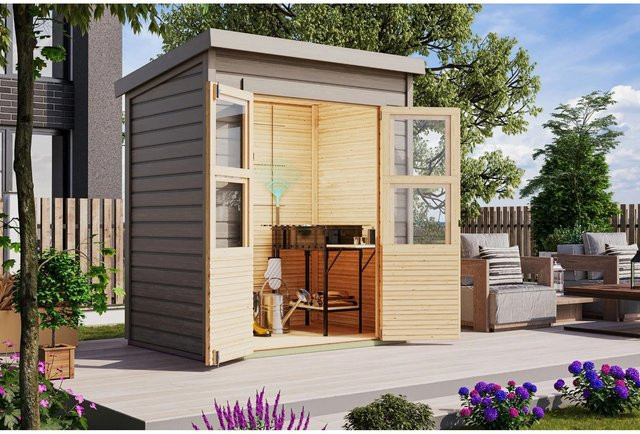 Karibu Holz-Gartenhaus mit Pultdach, grundiert, B/T/H: 182 x 126 x 219 cm - Bild 1