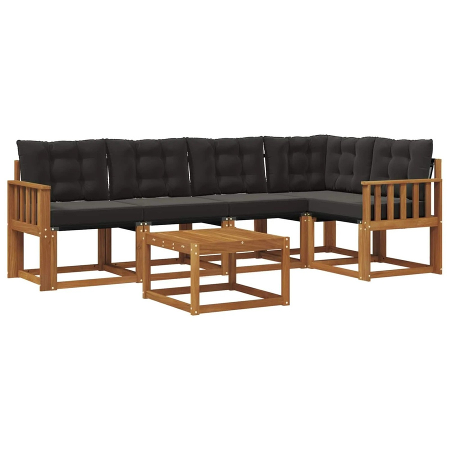 vidaXL Outdoor-Sofagarnitur 6-teilig aus Akazienholz mit Kissen in Braun und Schwarz - Bild 2