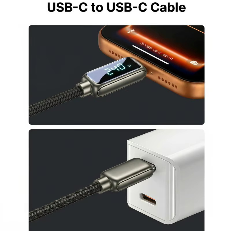 Vyvylabs 6er-Pack USB-C zu USB-C Schnellladekabel mit Digitalanzeige, 240W, Schwarz - Bild 3
