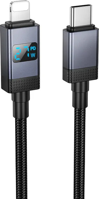 HOCO X118 USB-C auf Lightning Daten- und Ladekabel mit Display, 27W, 1m, Schwarz - Bild 1
