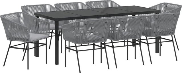 vidaXL 9-teiliges Garten-Esszimmer-Set aus Poly-Rattan mit Kissen in Grau für Balkon, Patio und Terrasse - Bild 1