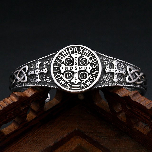 NORTHMAN Armband, Edelstahl, Silber, Saint Benedict Medaille, Unisex - Bild 1