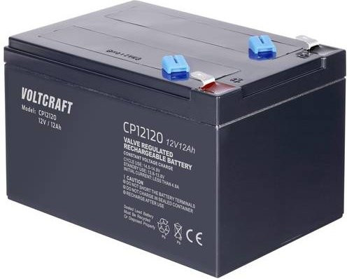 Voltcraft CE12V/12Ah VC-12713990 Bleiakku 12V 12Ah Blei-Vlies AGM in Schwarz mit 6,35mm Flachsteckern, B/H/T: 15,1 x 10,1 x 9,8 cm - Bild 1