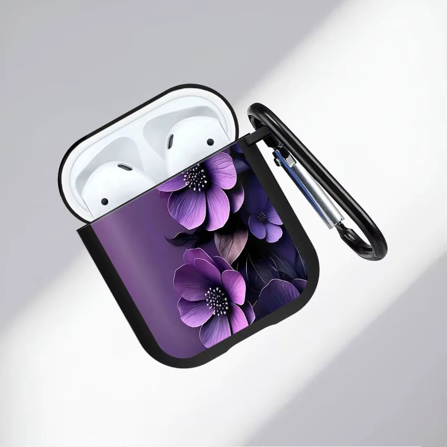 Apple Kopfhörerhülle mit lila Blumenmuster für AirPods Pro und AirPods 3/4/2/1 - Bild 3