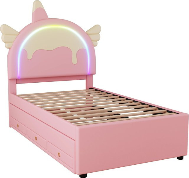 okwish Kinderbett mit ausziehbarem Rollbett und Schubladen in Rosa, B/H/T: 90 x 203 x 135,5 cm - Bild 1