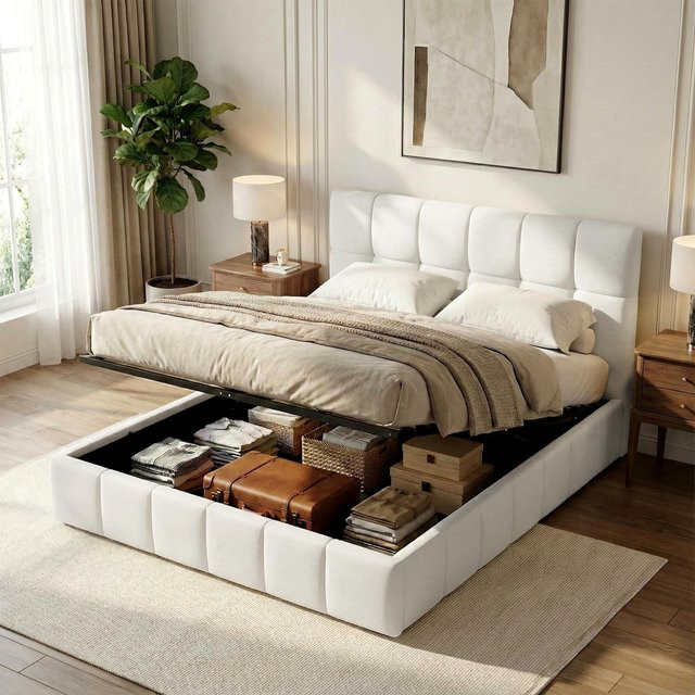 CLP Polsterbett Ladia mit Stauraum und Lift-Mechanismus, Doppelbett mit Stoffbezug, belastbar bis 300 kg - Bild 1