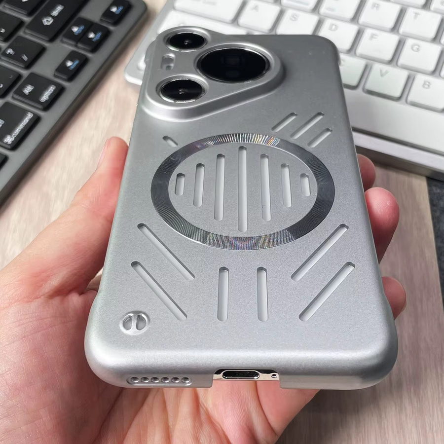 Magnetische und rahmenlose Schutzhülle für Huawei PURA 70, 80 Ultra und P60 Pro mit hohler Wärmeableitung und harter PC-Rückseite in Orange und Silver - Bild 3