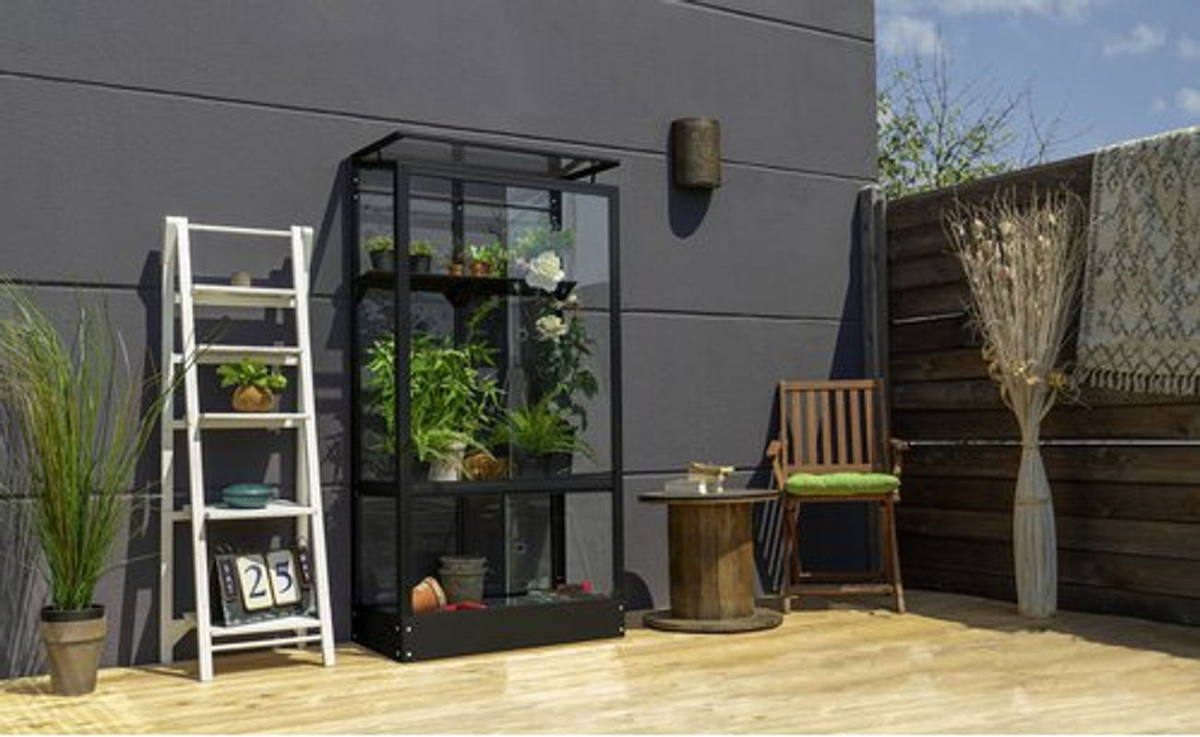 Vitavia Balkon- und Anlehn-Gewächshaus Stad in Schwarz mit Stahlfundament und 3 mm ESG-Glas, B/T/H: 81,2 x 43 x 156 cm - Bild 6