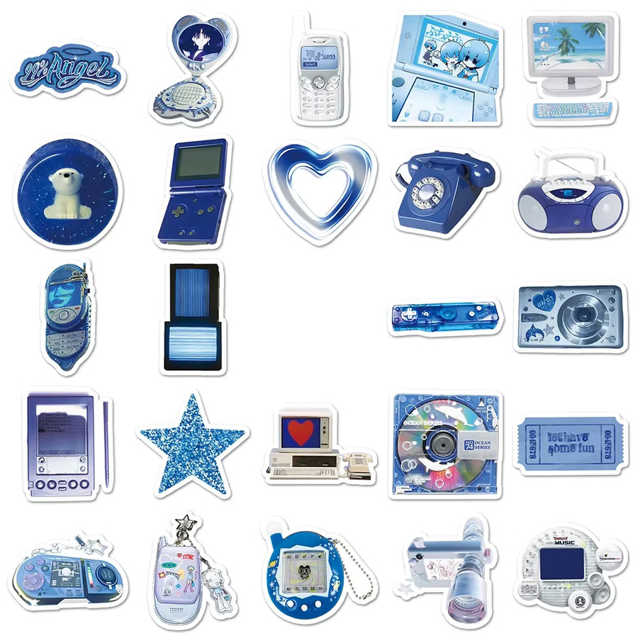 GOGOTU Retro Y2K Blaue Cartoon Aufkleber, 50-teiliges Set - Bild 5