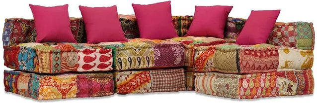 vidaXL Modularer 4-Sitzer Pouf Patchwork Stoff Multicolour B/T/H: 140 x 262 x 58 cm - Bild 1