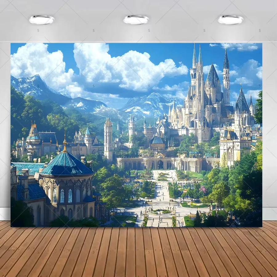 VIKAMA Märchenschloss Fotohintergrund für Kindergeburtstage und Taufen in Multicolour - Bild 1