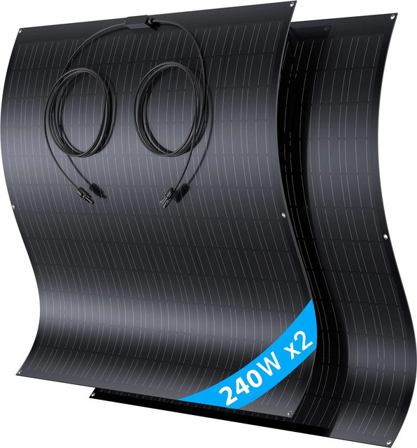 LIONSHEE Flexibles Solarmodul 2er-Pack, 480 W (2 x 240 W), Monokristallines PERC-PV-Modul in Schwarz, IP67, biegsam für Camping und netzunabhängige Nutzung - Bild 1