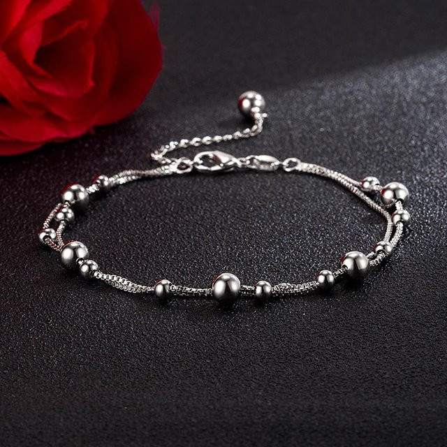 Wucifang Jewelry Fußkettchen 925 Sterlingsilber, Perlen, Damen, 28 cm - Bild 1