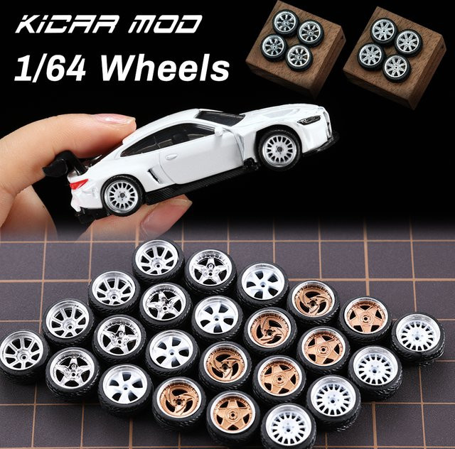 KICARMOD Hot Wheels Modellauto-Räder, 4-teiliges Set, 1:64, ABS-Gummireifen mit Bremsscheibe - Bild 1