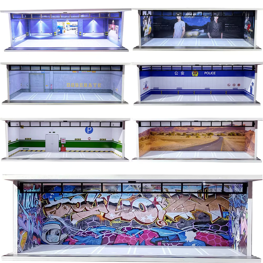 meiduoxing DIY-Garagendiorama, Autovitrine und Parkszene, Maßstab 1:64, mit LED-Leuchten - Bild 2