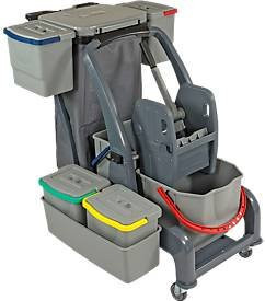 Reinigungswagen Sprintus CombiX PRO XL in Grau mit 6 Eimern und 67 l Gesamtkapazität sowie Müllsackhalterung und Wanne für den Innenbereich - Bild 1