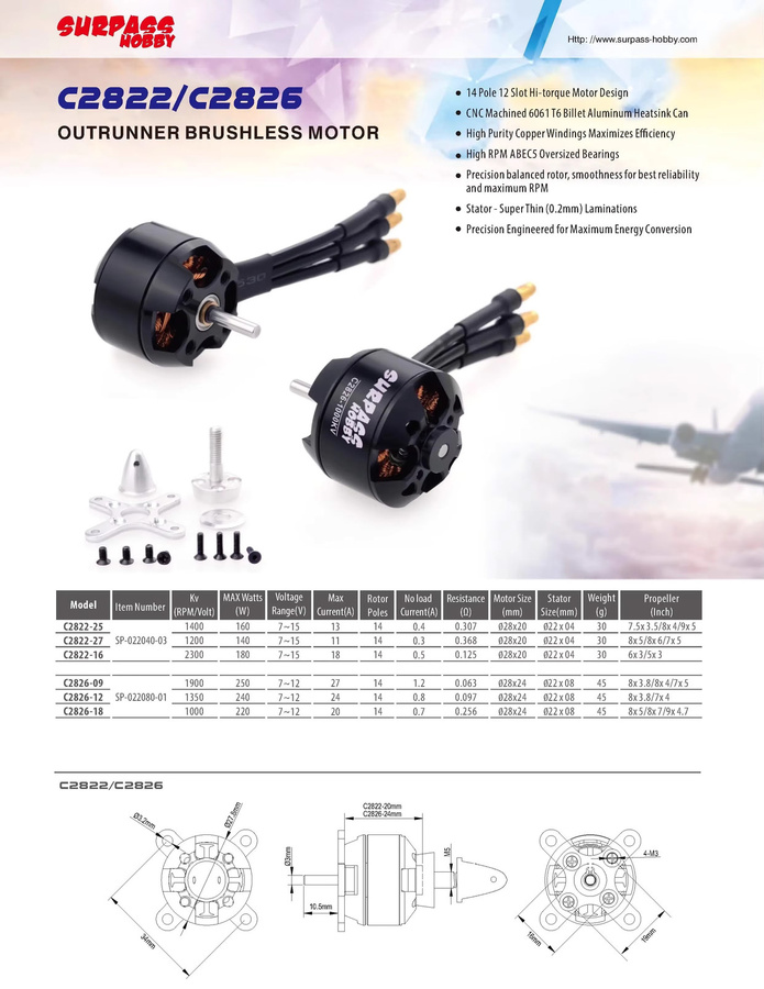 Übertreffen Hobby 2822 1200/1400KV Bürstenloser Motor 20A ESC Combo, Set / Bundle - Bild 3