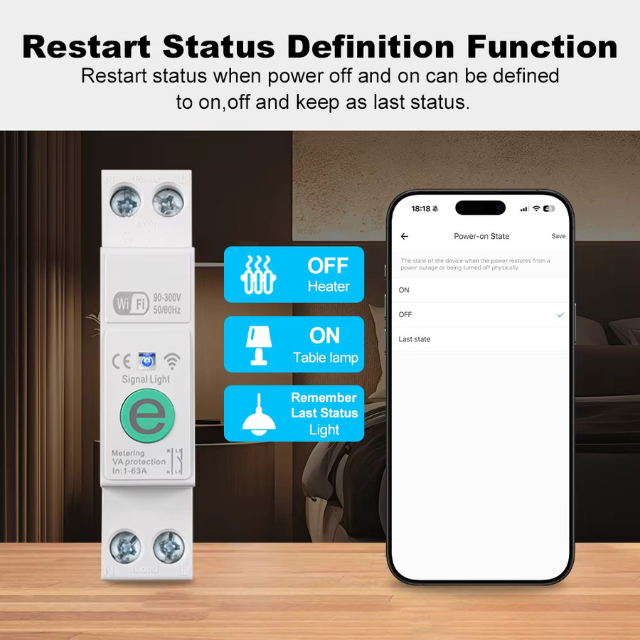 Manhot eWeLink WIFI Smart Circuit Breaker 63A mit Energiezähler KWh Leistungsmessung und Timer in Weiß - Bild 3
