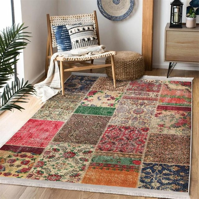 Lodestar Bereichsteppich im Patchwork-Stil mit türkischem Motiv, rutschfest und mit Fransen, Multicolour, B/T: 80 x 120 cm - Bild 1