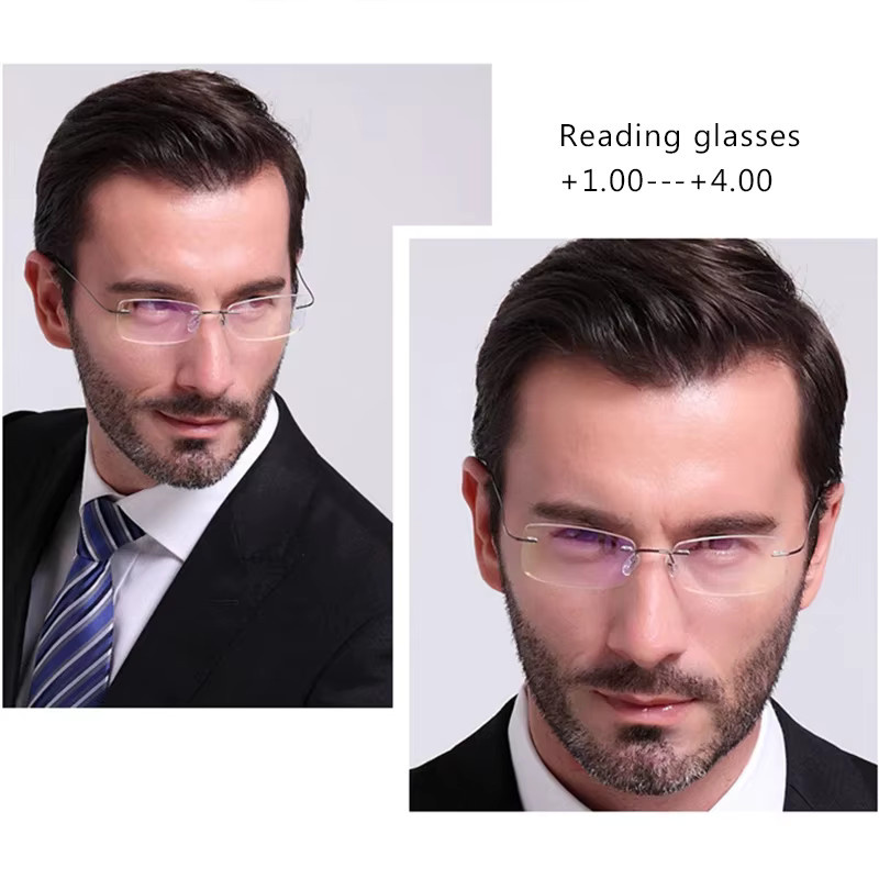 ONEVAN Lesebrille, randlos, Metall, rechteckig, Silber, Herren - Bild 3