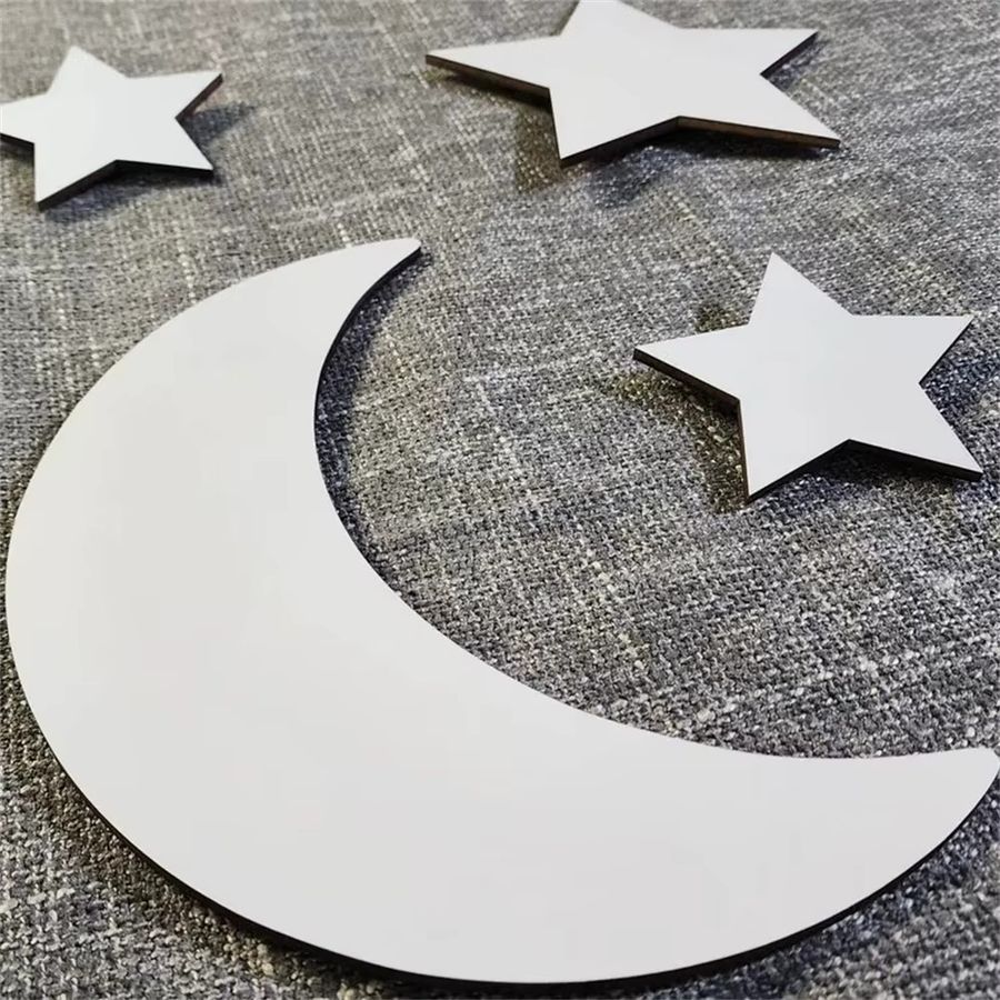 8-teiliges Set Wanddekoration aus Holz in Weiß mit Mond und Sternen im böhmischen Stil für Kinderzimmer und Kindergarten - Bild 2