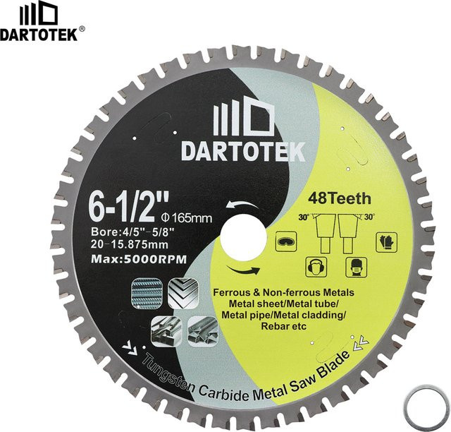 DARTOTEK Kreissägeblatt mit 48 Zähnen und Hartlegierung zum Schneiden von Metall und Stahl, Durchmesser: 165 mm - Bild 1