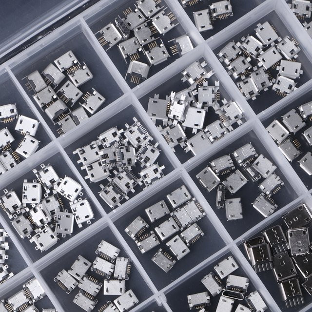 Micro-USB-Anschluss-Set mit 240 Stück und 24 Modellen, silberne SMD und DIP-Buchsen zum Löten für Huawei und Samsung Geräte - Bild 1