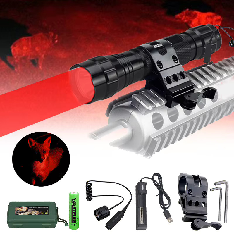 VASTFIRE Taktische LED Taschenlampe mit rotem Licht, High Power Scheinwerfer für Jagd und Nacht, Schwarz/Rot - Bild 2