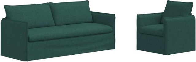 vidaXL Sofa 2-teilig Dunkelgrün mit Stoffbezug und Metallrahmen B/T/H: 196 x 82 x 85 cm und 75 x 82 x 85 cm - Bild 1