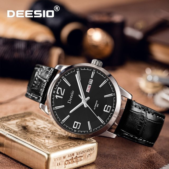 Deesio Armbanduhr Automatik, Edelstahl, Leder, Herren - Bild 1
