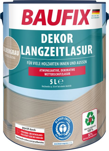 BAUFIX Dekor-Langzeitlasur Silbergrau mit satin-glänzendem Finish, 5 Liter - Bild 1