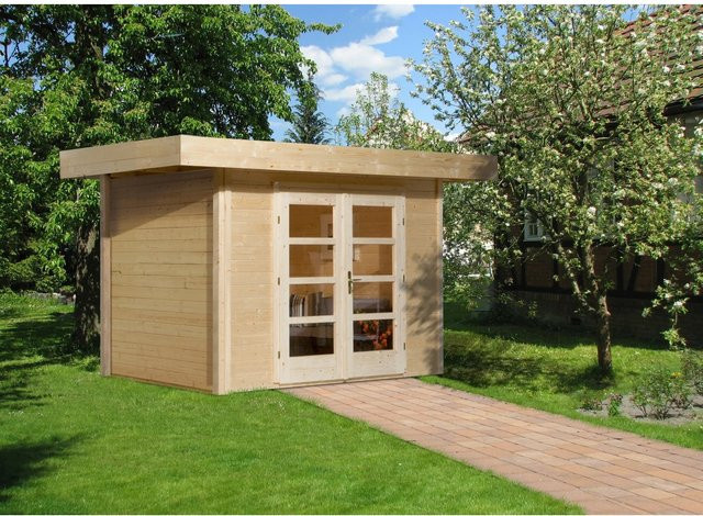 WEKA Designhaus 126 Gartenhaus aus Fichtenholz in Beige mit Vordach und Flachdach B/H/T: 356 x 226 x 211 cm - Bild 1