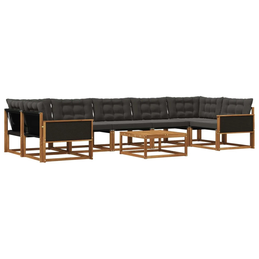 vidaXL Outdoor-Sofagarnitur aus Akazienholz und Textilene mit 8 Kissen in Natur und Schwarz - Bild 2