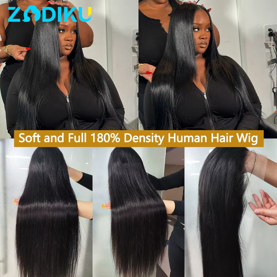 ZIDIKU Echthaarperücke, Transparent Lace Front, Seidig Glatt, Naturschwarz - Bild 2