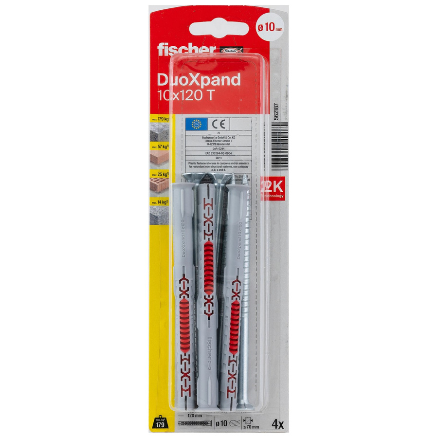 Fischer Langschaftdübel DuoXpand T mit Senkkopfschraube, Durchmesser: 10 mm, Länge: 120 mm, 4 Stück - Bild 2