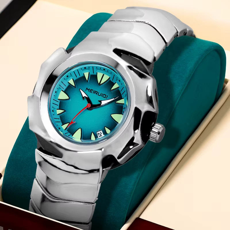 MEIRUIQI Armbanduhr Quarz, Edelstahl, Silber, Blau, Datum, Herren - Bild 2