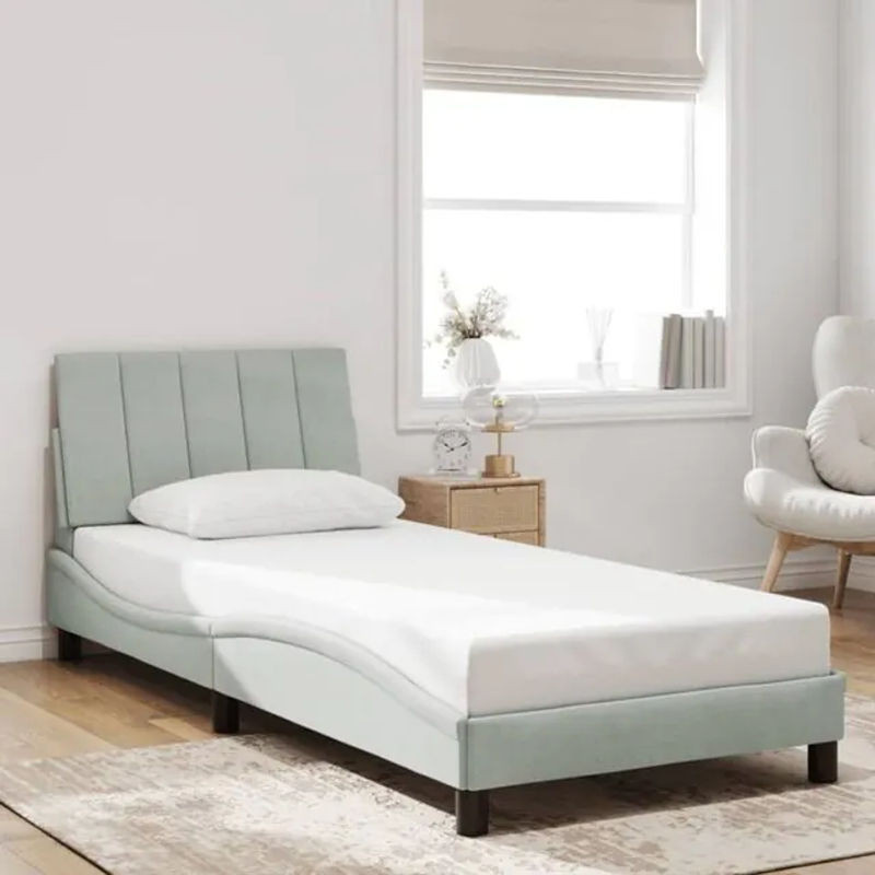 Modernes Polsterbett Vidaxl mit Kopfteil aus Samt in Grau, B/T/H: 90 x 190 cm - Bild 1