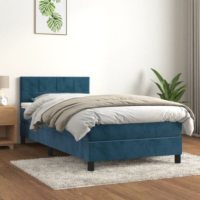 Vidaxl Boxspringbett mit Matratze aus Samt in Blau, B/T/H: 90 x 200 cm - Bild 1