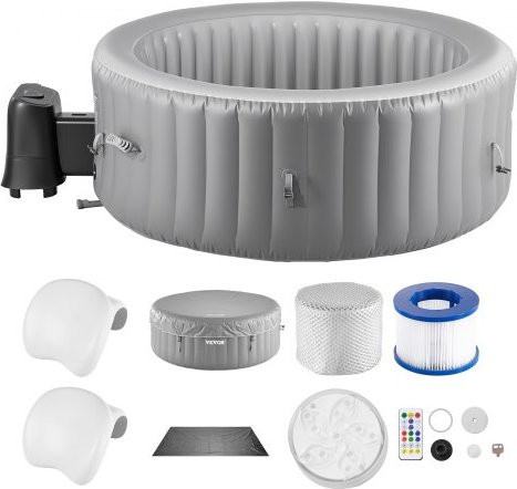 VEVOR Aufblasbarer Whirlpool für 6 bis 8 Personen, runder Outdoor Spa mit 130 Massagejets, LED-Licht und Abdeckung, Grau, Durchmesser: 240 cm, Höhe: 66 cm - Bild 1
