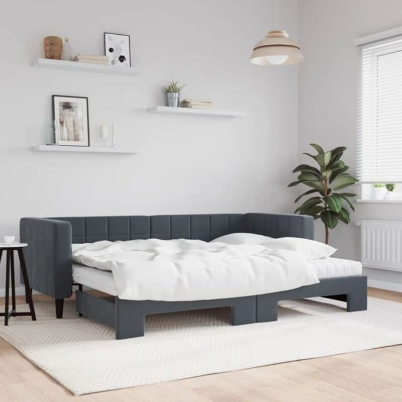 Ausziehbares Funktionsbett vidaxl aus Samt und Metall in Anthrazit Grau B/T/H: 200 x 80 x 68 cm - Bild 1