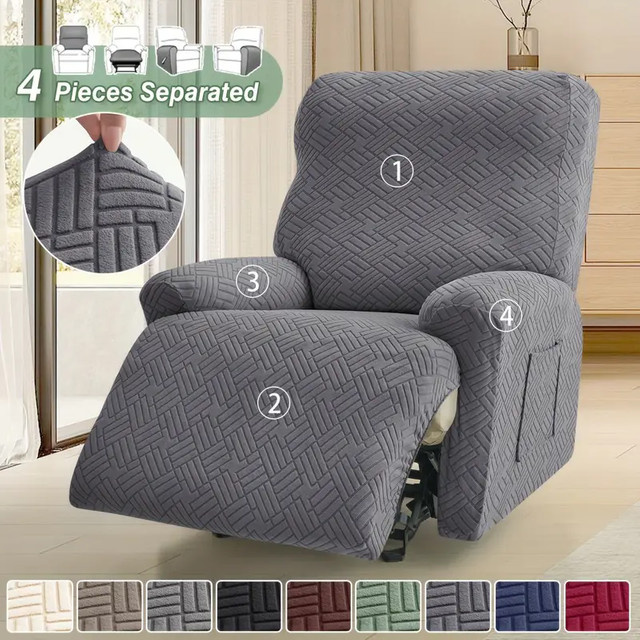 WANERQU 4er Set Stretch-Sessel-Schonbezüge aus Jacquard für Recliner in Grau mit Aufbewahrungstasche - Bild 1