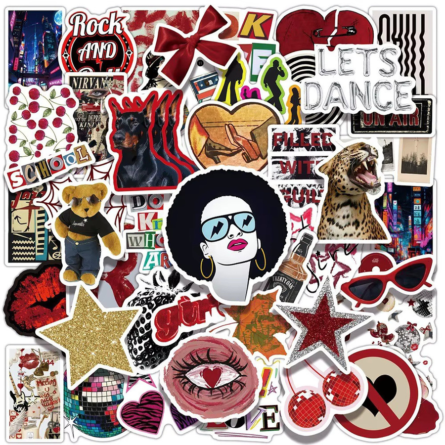 50 Stück Retro Y2K Graffiti-Aufkleber im Urban Downtown Girls-Design, wasserfeste Vinyl-Aufkleber in Multicolour für Wasserflaschen, Tagebücher und Tech-DIY - Bild 2