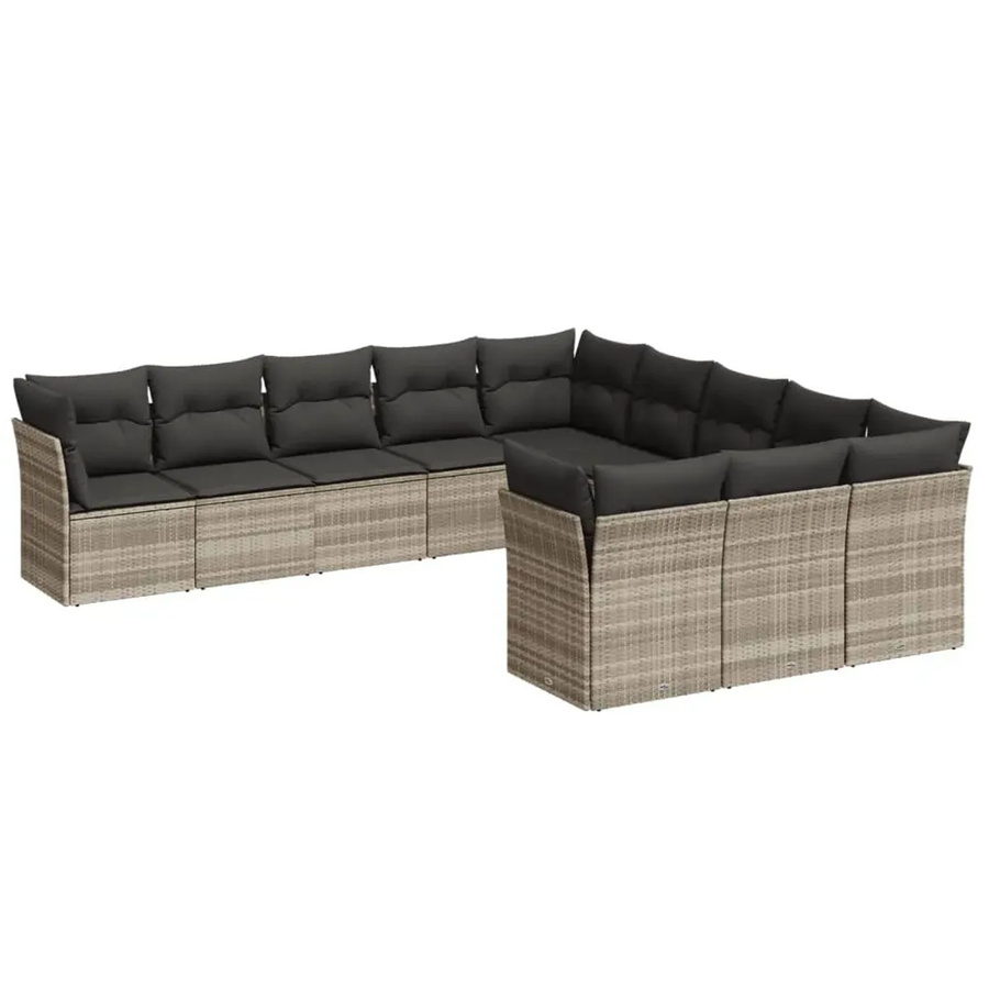 vidaXL 11-tlg. Garten-Sofagarnitur in L-Form aus Poly-Rattan und Metall, Hellgrau mit Kissen und abnehmbaren Bezügen - Bild 2