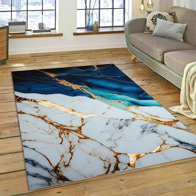 Karpetti Abstrakter Marmorteppich in Mehrfarbig, Modernes Design, Rutschfest und Waschbar, B/T: 120 x 160 cm - Bild 1