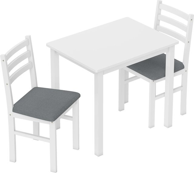 HOMCOM Essgruppe mit Esstisch und 2 gepolsterten Stühlen in Weiß, platzsparende Sitzgruppe für Küche und Esszimmer, rechteckiger Küchentisch aus Holz und MDF - Bild 1